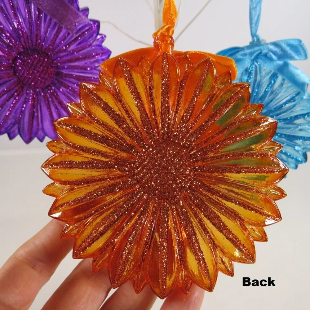 Glittered Flower (4) Ornaments for tree, wall or tucked in arrangements Spring